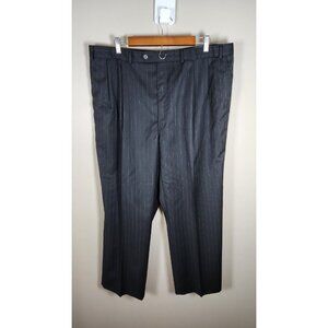 Lauren Ralph Lauren Mens Black Wool Pleated Dress Pants 40x27 Pinstripe Trousers